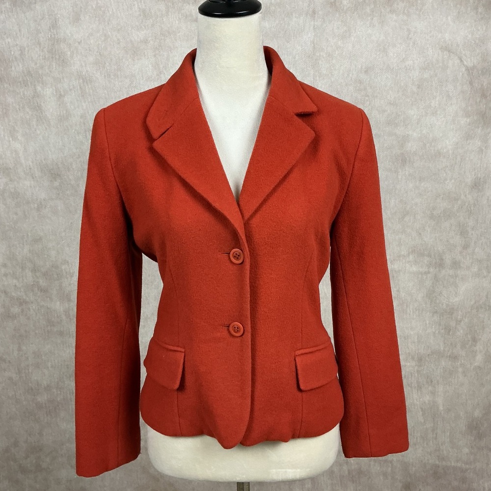 HARVE BENARD Womens Orange Wool Blend Button Blazer Jacket Size 6